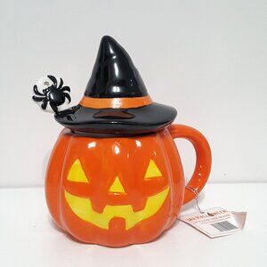 NEW Mr. Halloween Jack O Lantern Mug with Lid and Spoon 18 OZ Ceramic